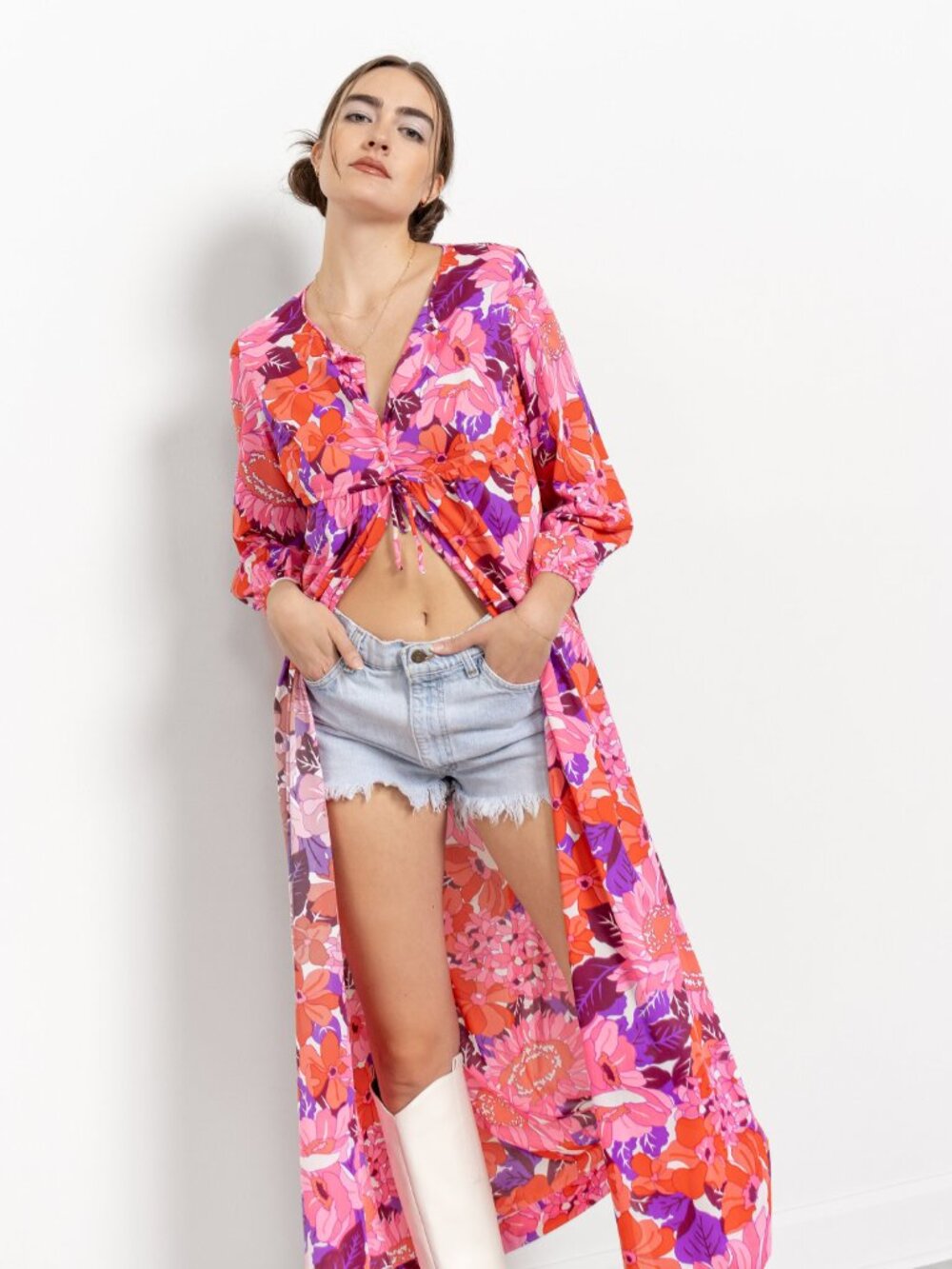 70s Floral Maxi Dress, Pink Nylon House Coat, Small/Medium